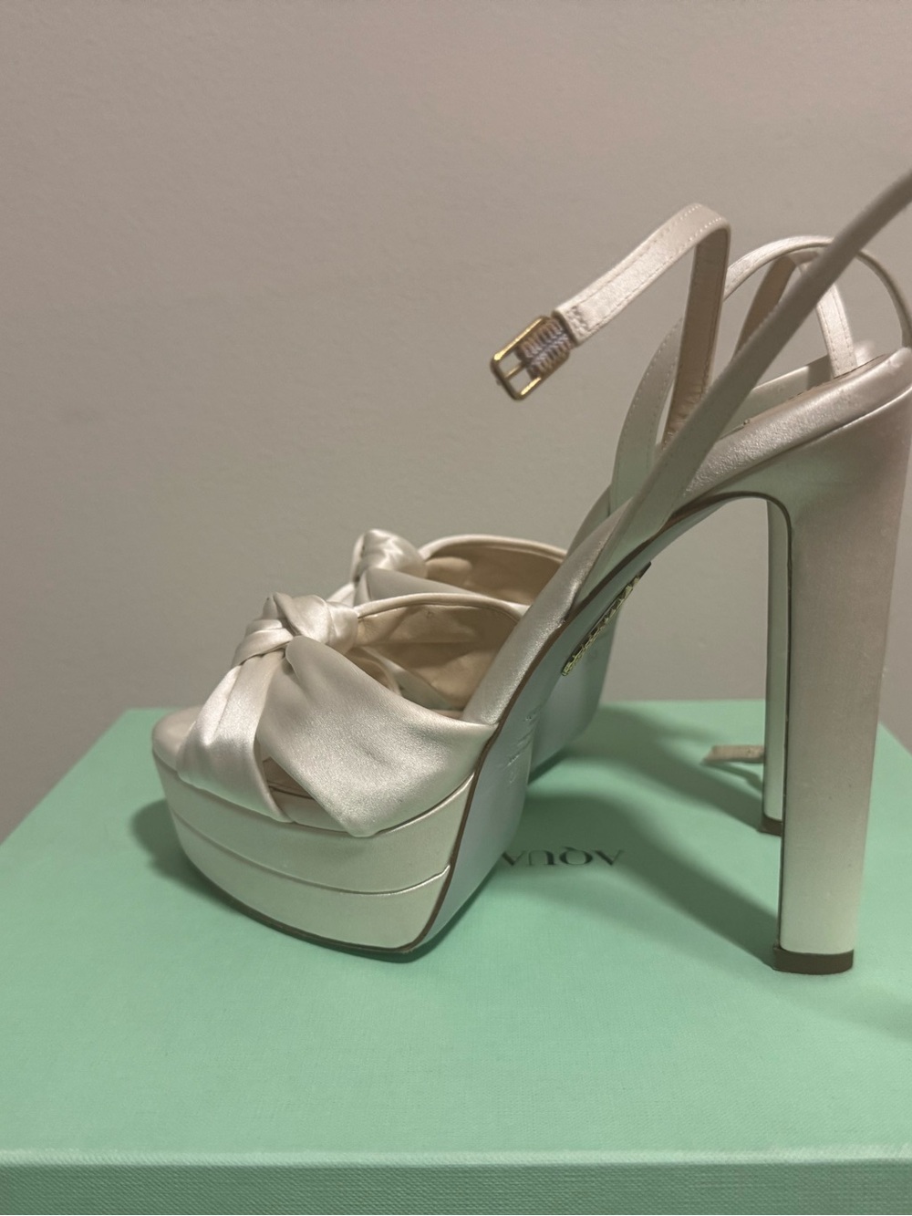 Aquazzura Cupid Bridal Plateau 130 Platform Ankle-Strap Sandals